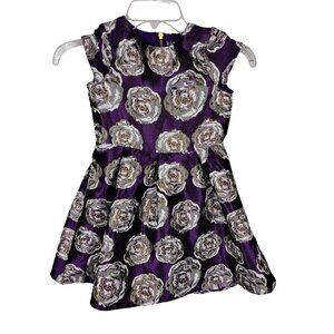 Kidpik Girl's Purple Silver Floral Printed Sleeveless Dress Size‎ 7